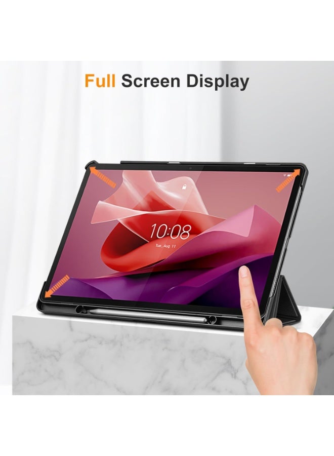 حافظة  لجهاز Lenovo Tab P12 مقاس 12.7 بوصة TB370FU 2023، حافظة قابلة للطي فائقة النحافة مزودة بوظيفة السكون/الاستيقاظ التلقائي ووظيفة الحامل وحامل قلم مدمج، أسود - Image 5